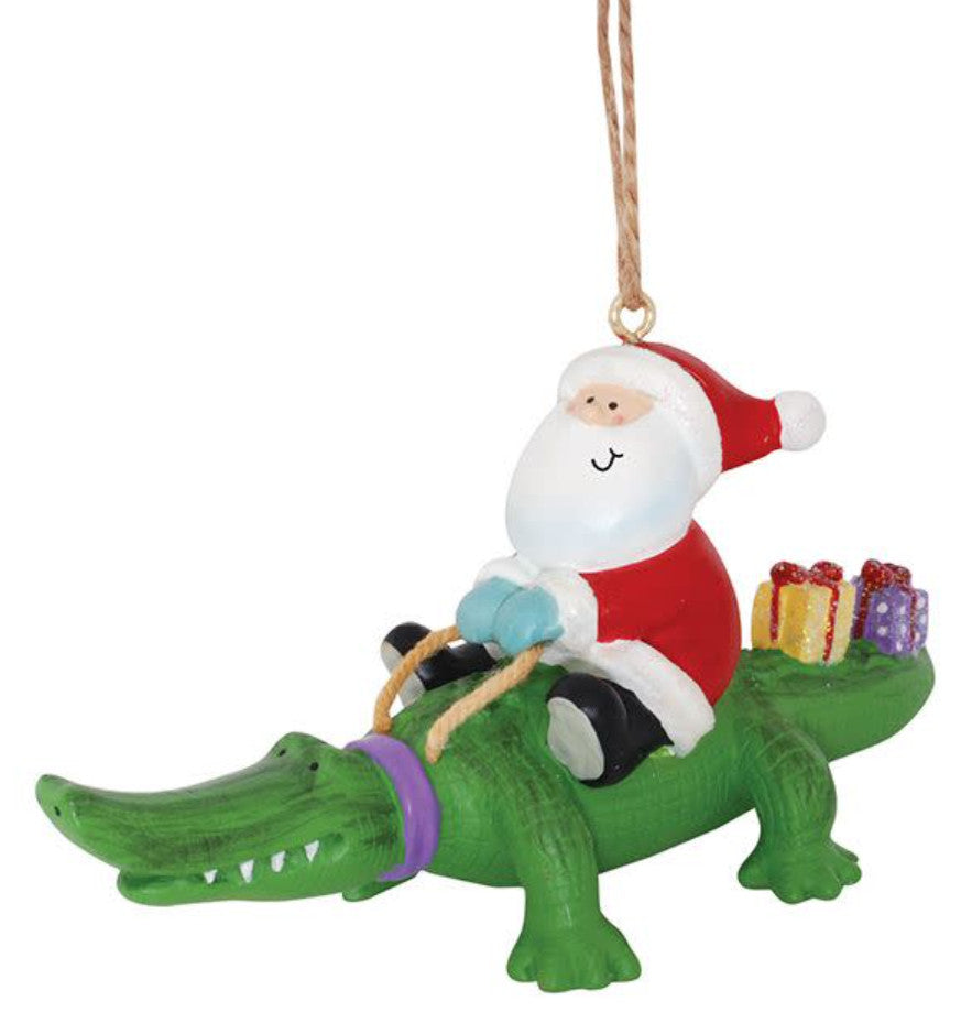 Cape Shore Santa Riding a Key west Alligator Ornament