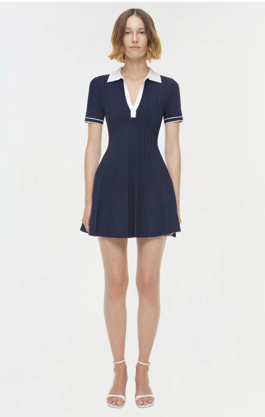 SIMKHAI Page Knit Polo Mini Dress Kelly Multi Midnight