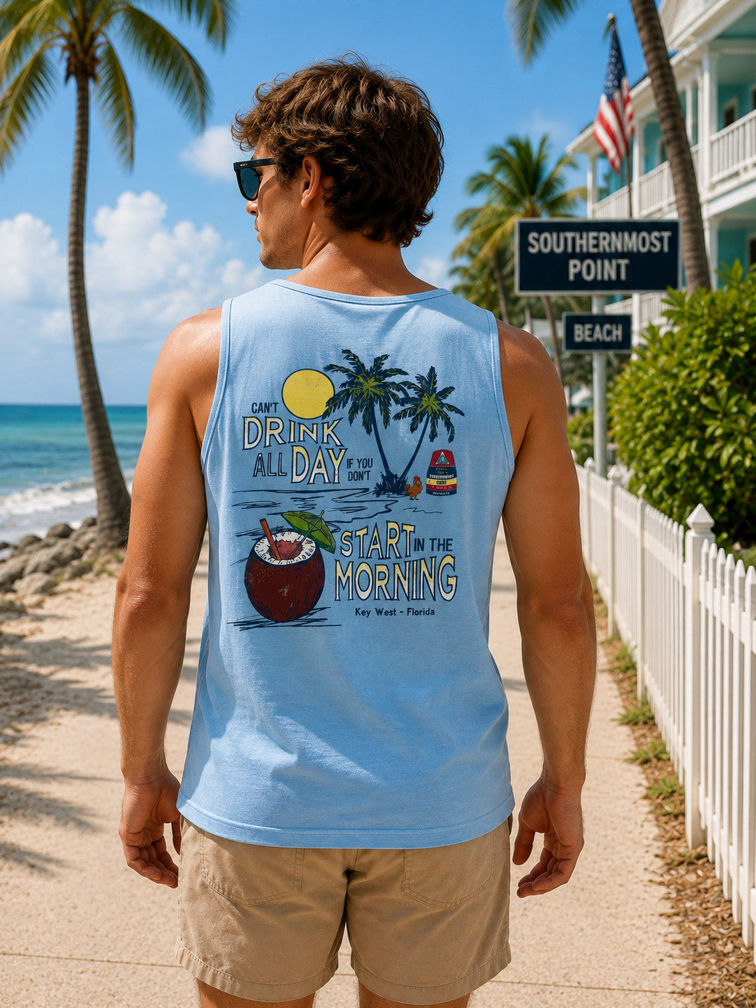 Shaddow and Fish Guide Me Chicken Buoy Beach Scene Tank Top