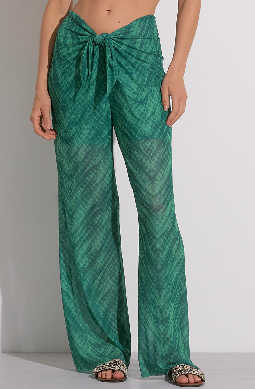 Elan Leslie Wrap Tie Printed Pants Aqua Havana