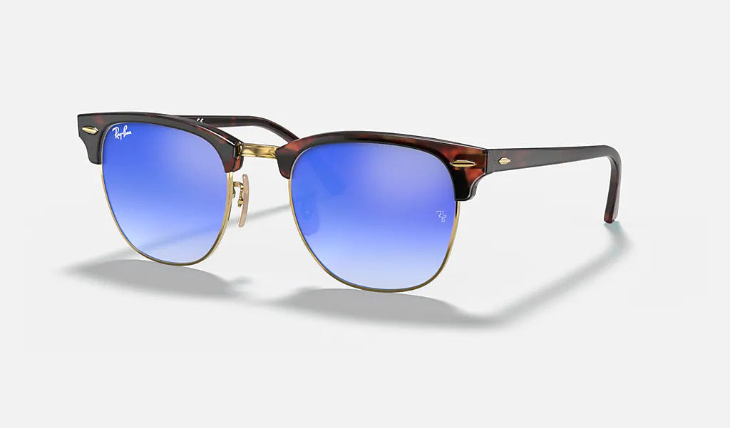 Ray Ban Clubmaster Sand Havana on Arista Frame w/ Grey Mirror Blue Lens Sunglasses