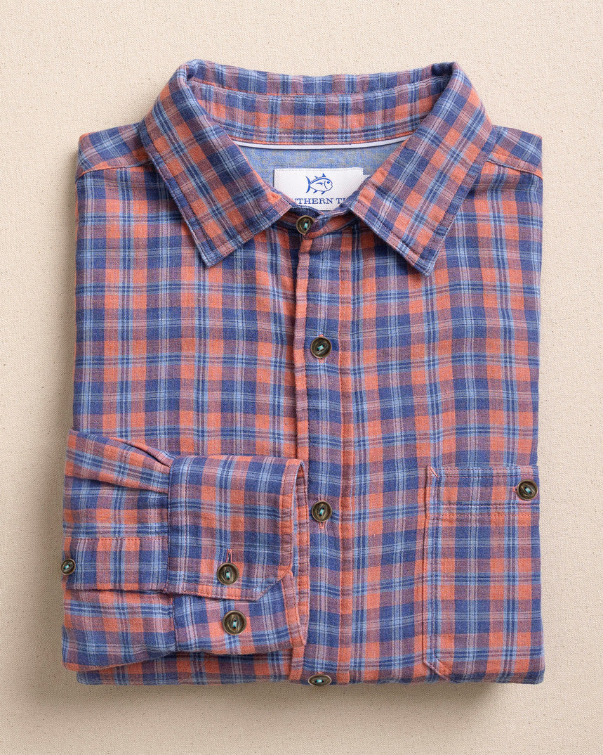 Southern Tide Coral Cove Heather Double Cloth Sportshirt LS  Coral Beach