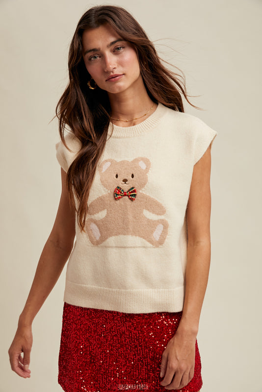 Shaddow and Fish Sarah Teddy Bear Sweater Vest Cream**
