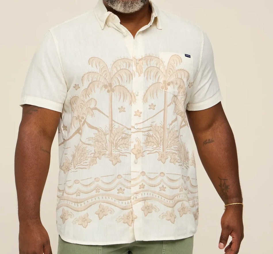 Chubbies The Habitual Ritual Resort Weave Friday Shirt Tan Off White Pattern Base