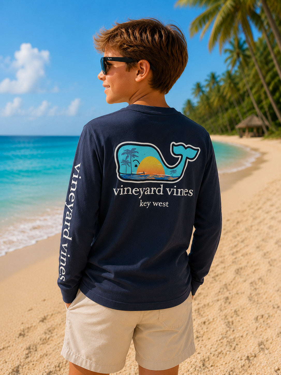 Vineyard Vines Kids Sunset Fill Key West Blue Blazer Pocket Tee LS