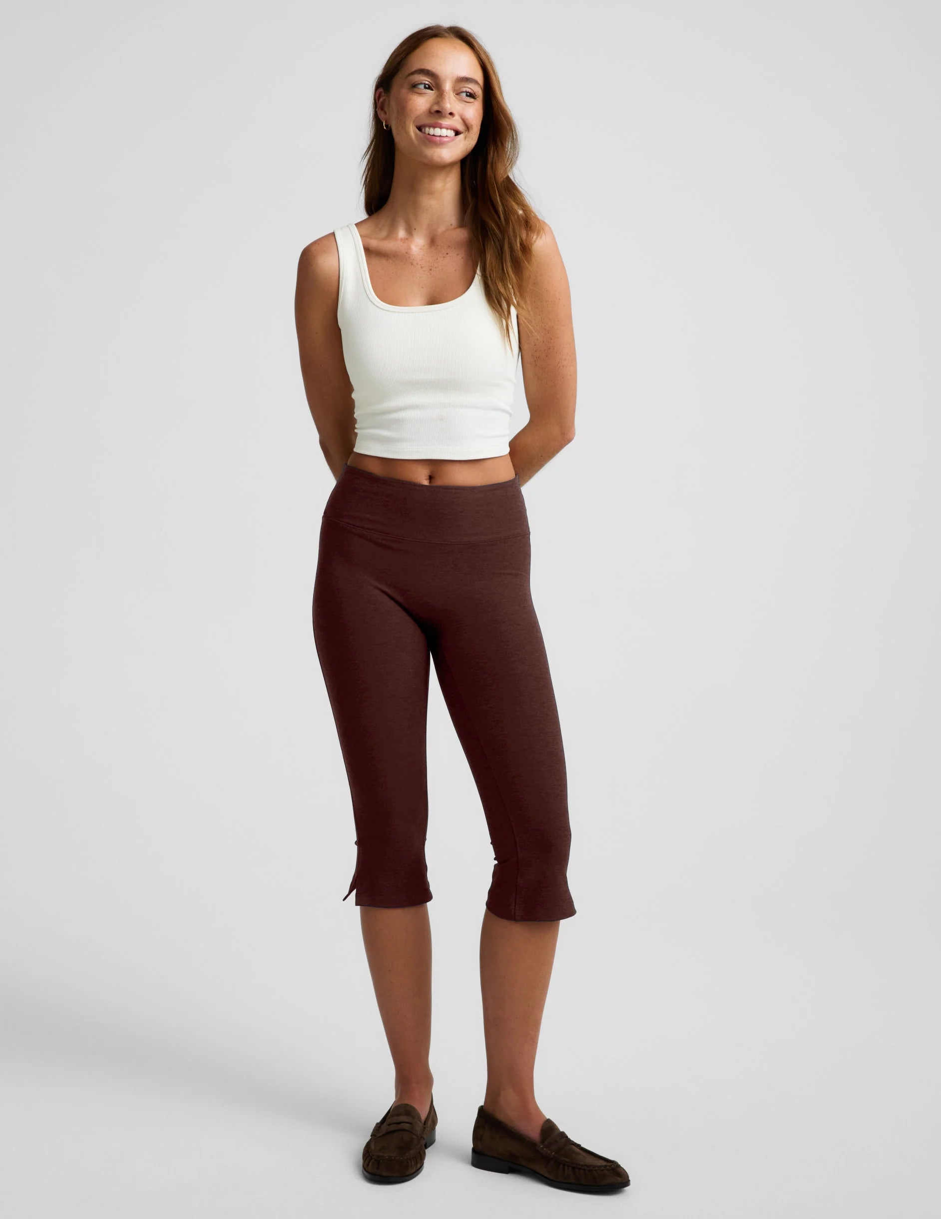 Beyond Yoga Spacedye Mid Rise Slit Pedal Pusher Iced Mocha Heather