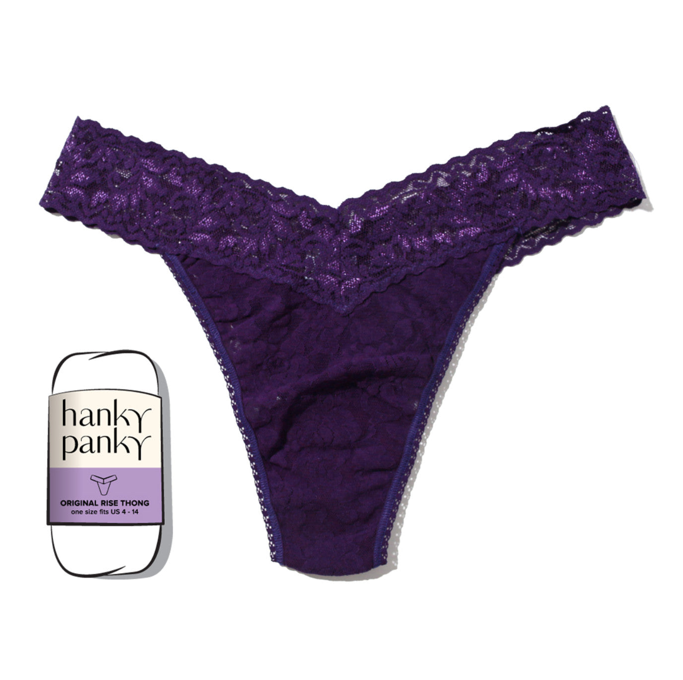 Hanky Panky Rolled Signature Original Lace Thong Solid Rolled Snow Day Purple O/S