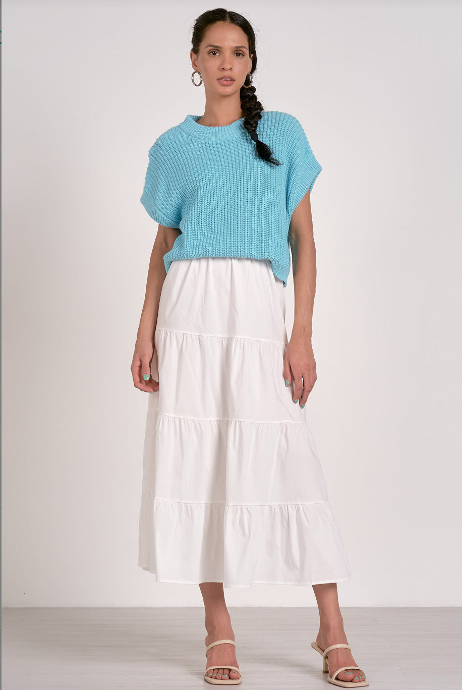 Elan Emery Sweater Maxi Dress White Aqua Combo