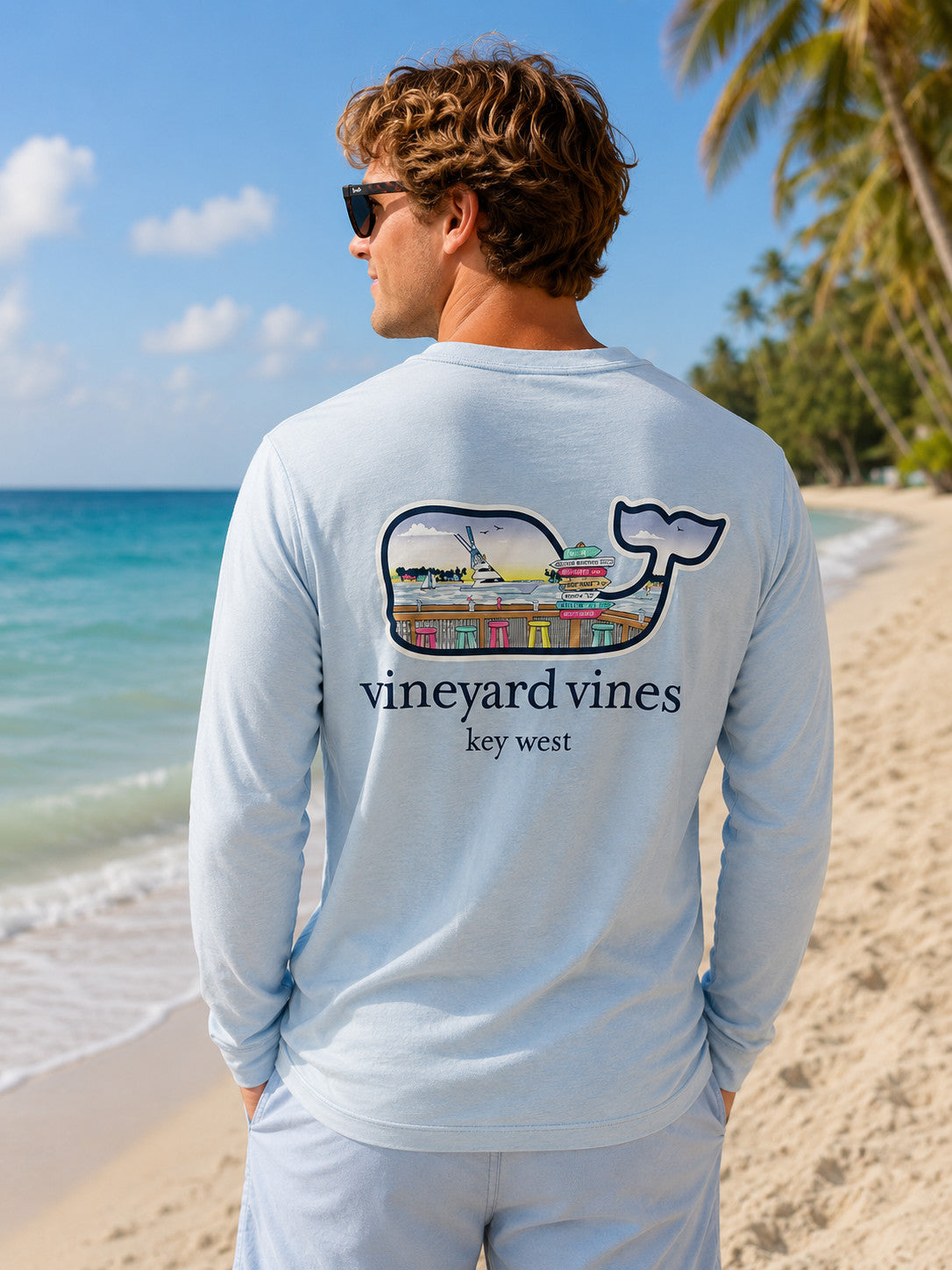 Vineyard Vines Bar Scene Key West Pocket Tee Long Sleeve