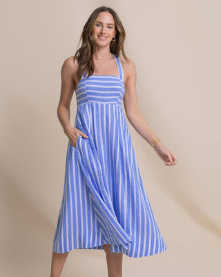 Southern Tide Cinzia Striped Cross Strap Dress Blue Stream