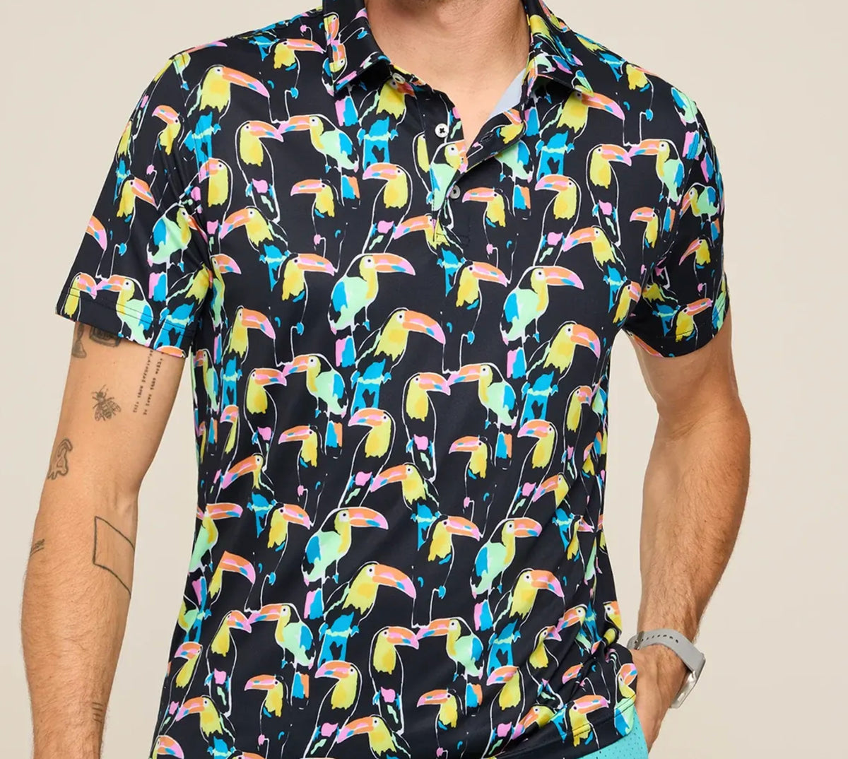 Chubbies The Toucan Play At That Game Performance Polo Black Pattern Base
