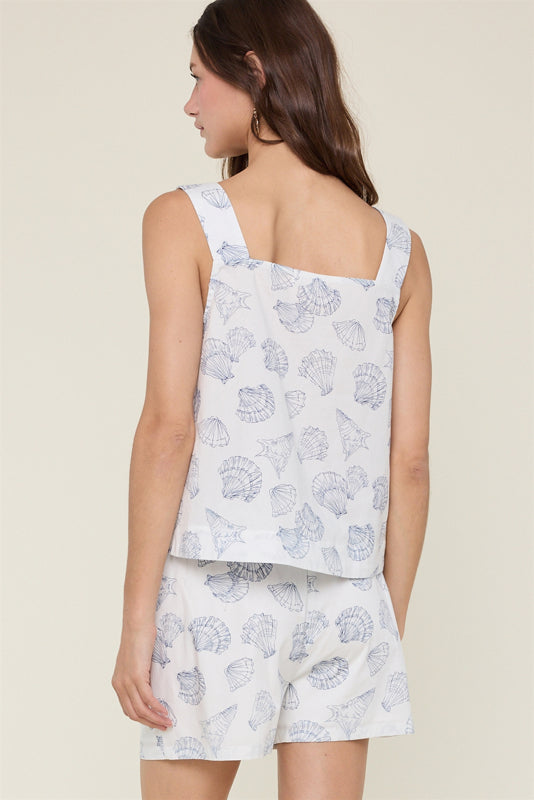 Shaddow and Fish Corene Seashells Cami Top Off White/Blue