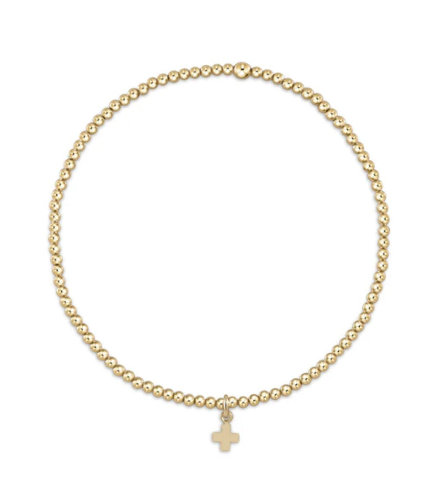Enewton Classic 2mm Bead Bracelet Signature Small Cross Charm Gold