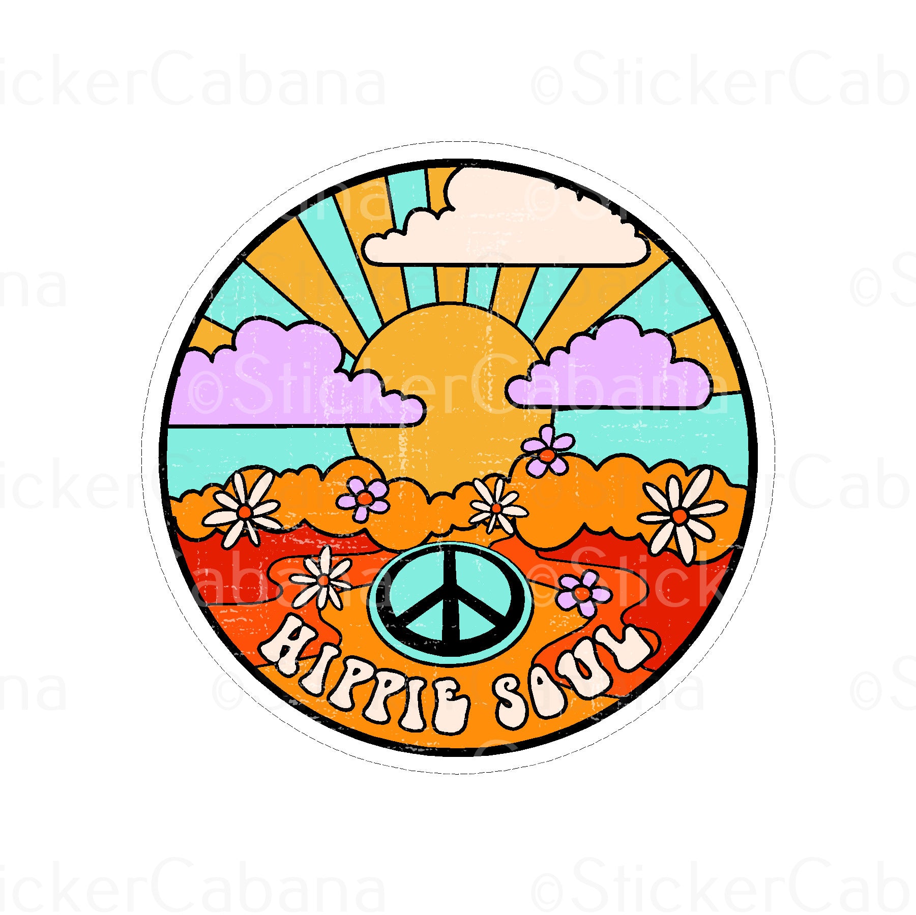 Sticker Cabana Hippie Soul Cartoon Sun Large Sticker