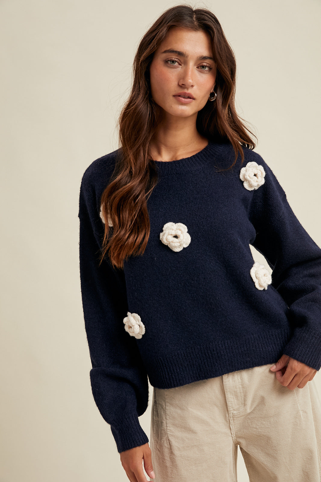 Shaddow and Fish Blaire Floral Knit Relaxed Sweater
