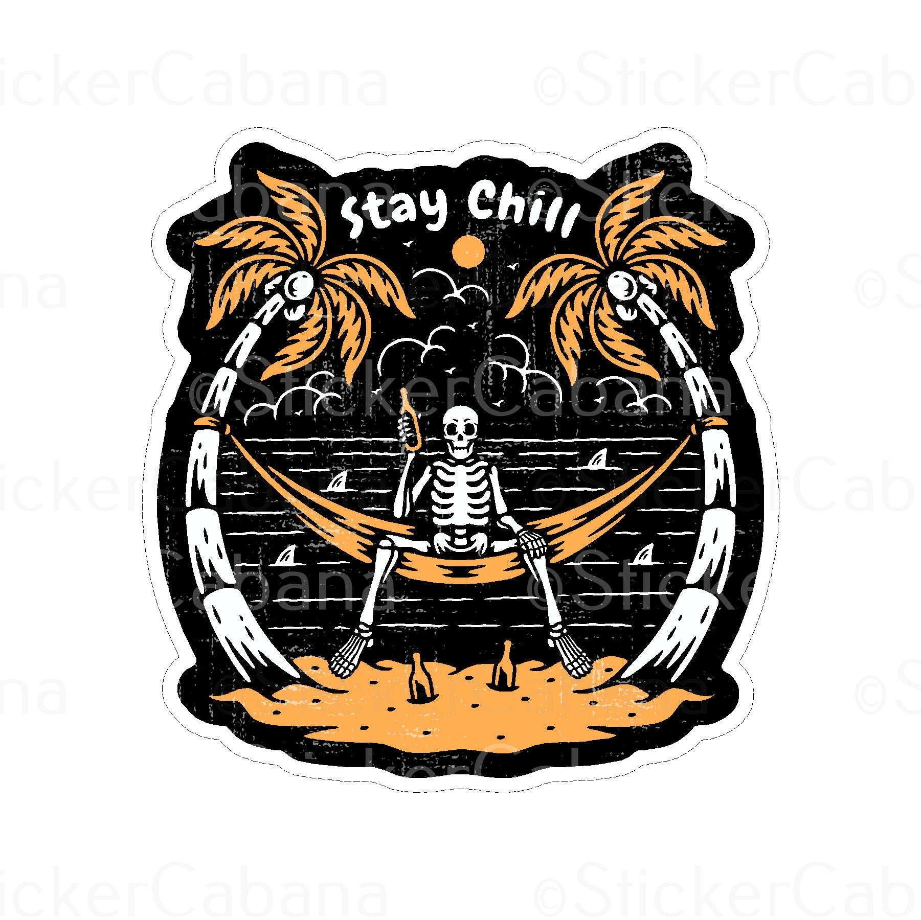 Sticker Cabana Stay Chill Skeleton On A Hammock Small Sticker
