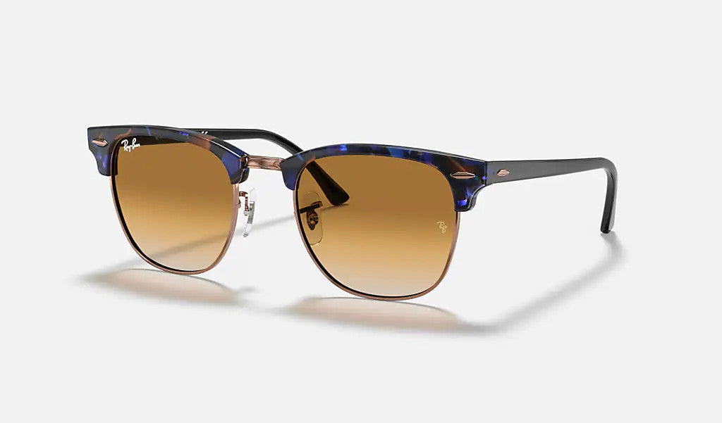 Ray Ban Clubmaster Spotted Brown/Blue Frame w/ Clear Gradient Brown Lens Sunglasses