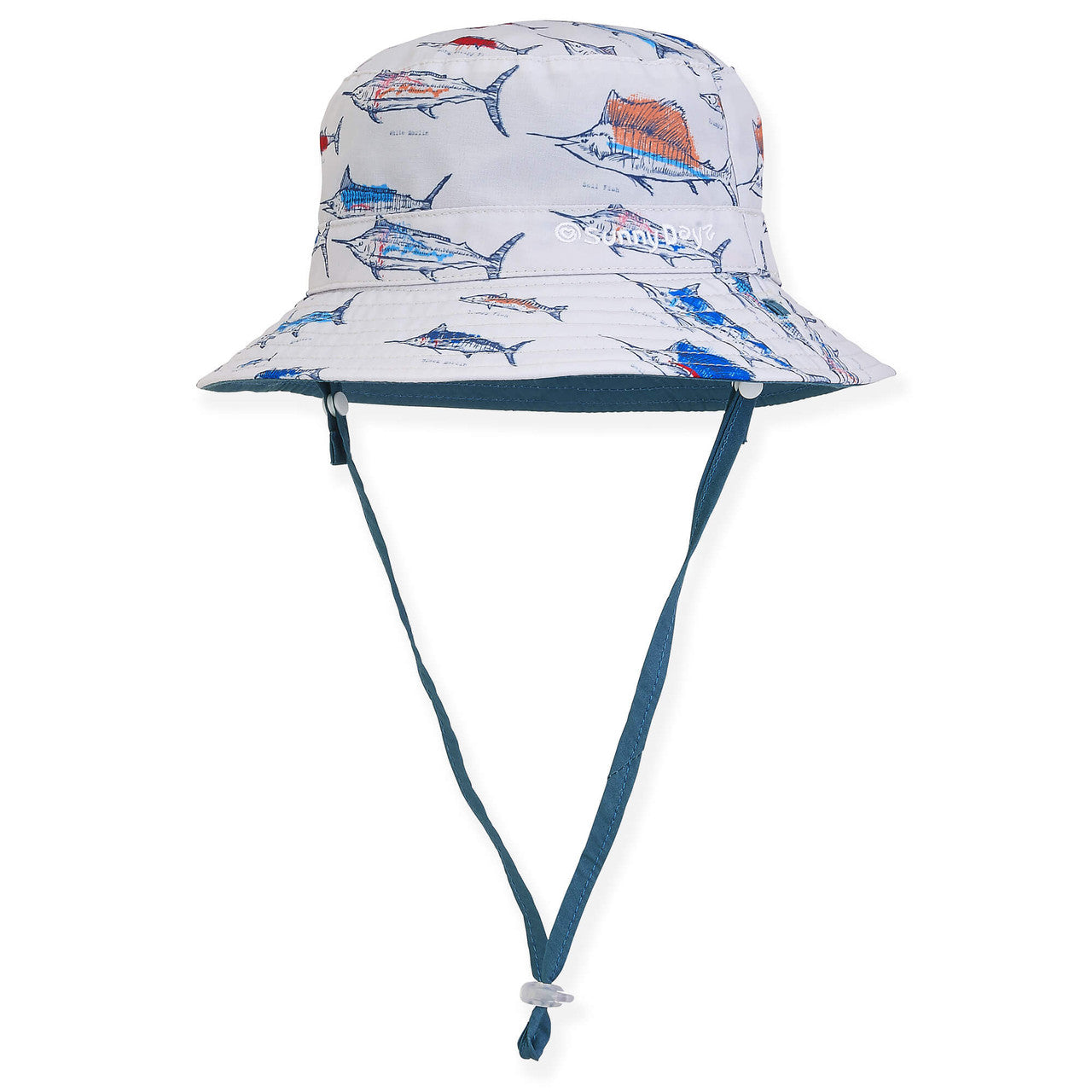 Sun 'N' Sand Kids Colton Fish Printed Poly Bucket Hat Grey