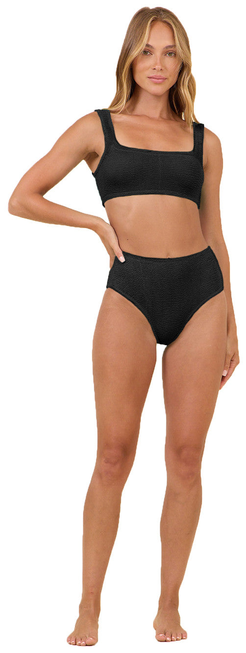 Surf Gypsy Black Krinkle High Cut Bottom Swimwear O/S