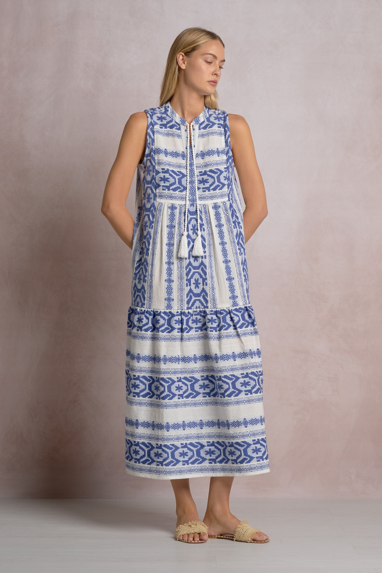 Elan Kendall Midi Dress Natural Blue