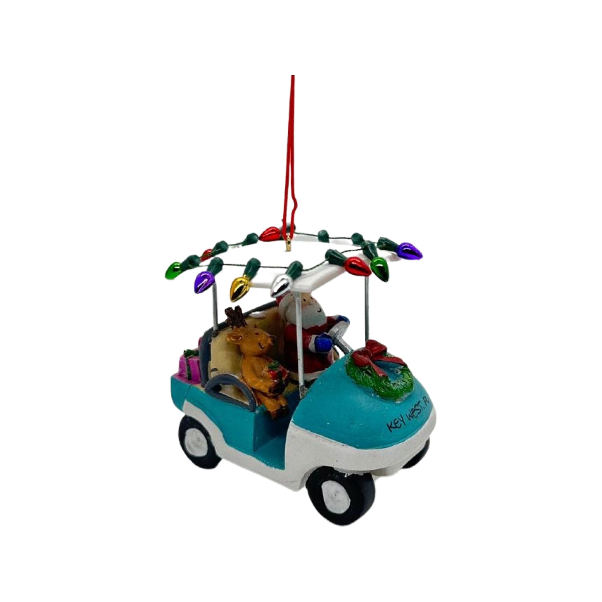 Cape Shore Santa in Golf Cart with Lights Resin Ornament
