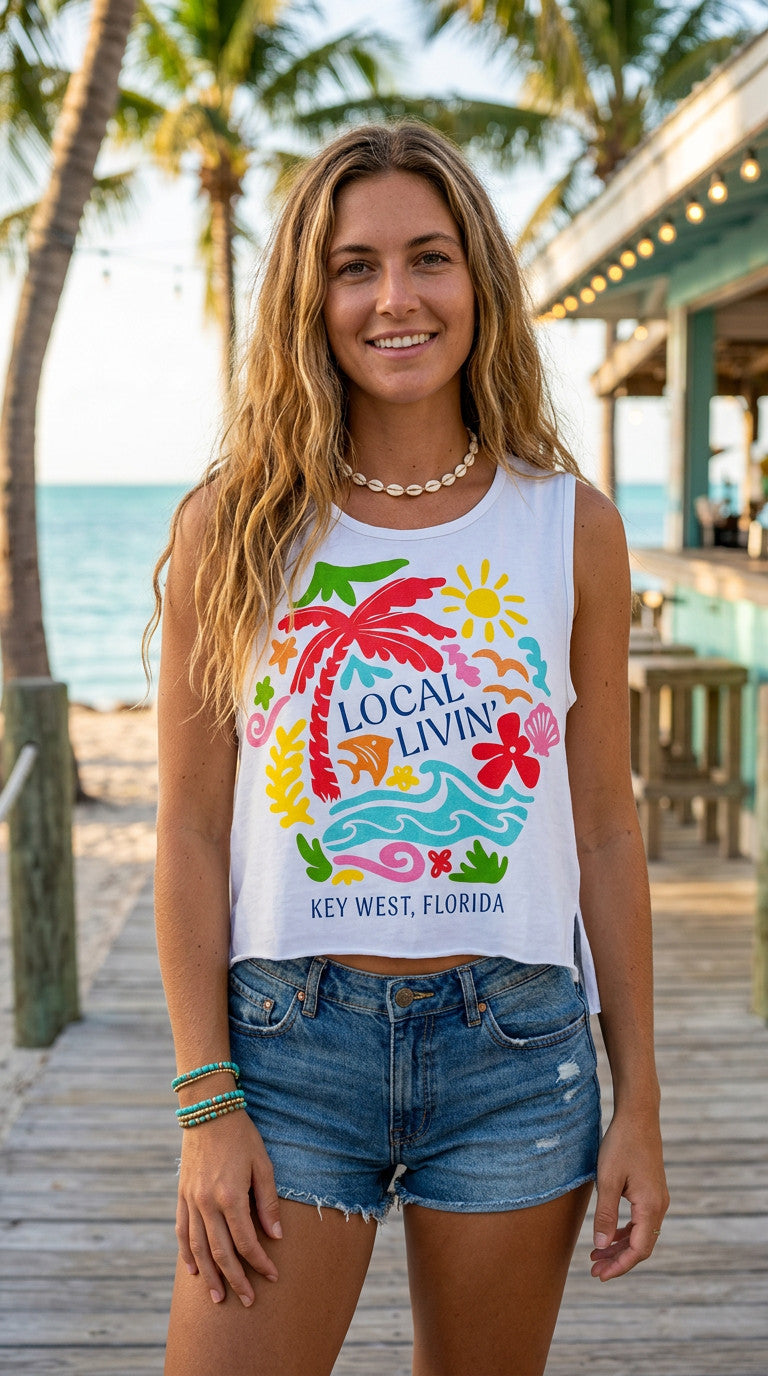 Shaddow and Fish Prizzy Local Livin Key West Tank Tee White