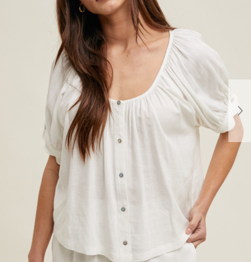 Shaddow and Fish Elena Scalloped Detail Top White