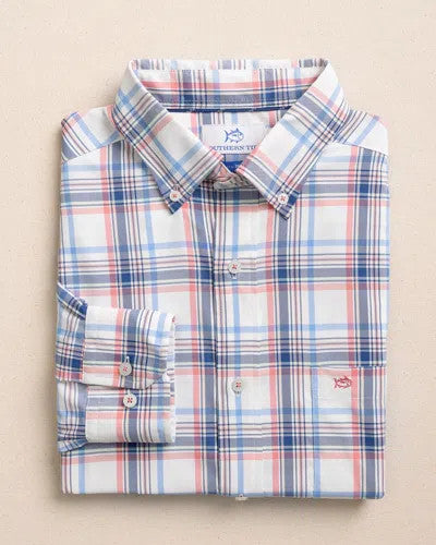 Southern Tide Gulf Haven Coastal Breeze Sportshirt LS Coral Beach