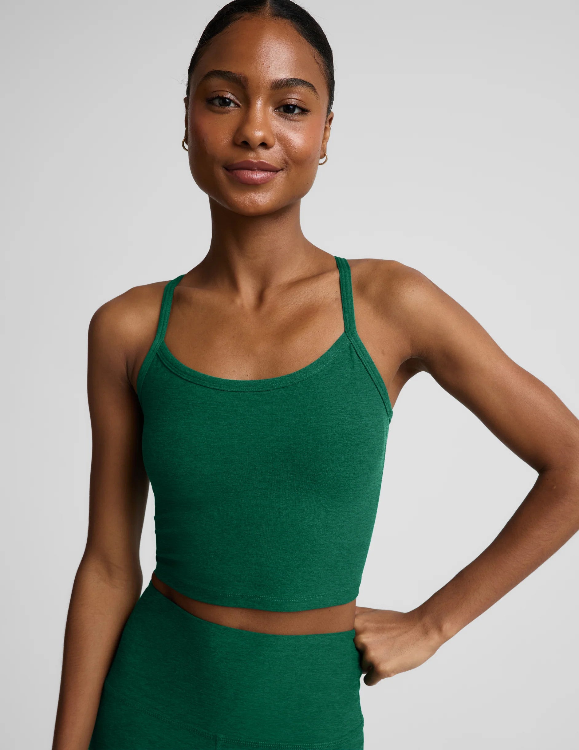 Beyond Yoga Slim Raceback Spacedye Cropped Tanke Legacy Pine Heather