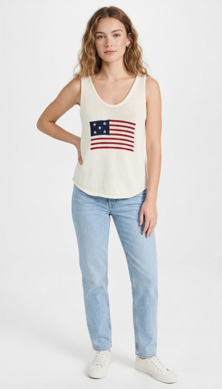 Shaddow and Fish American Flag Sweater Tank Top
