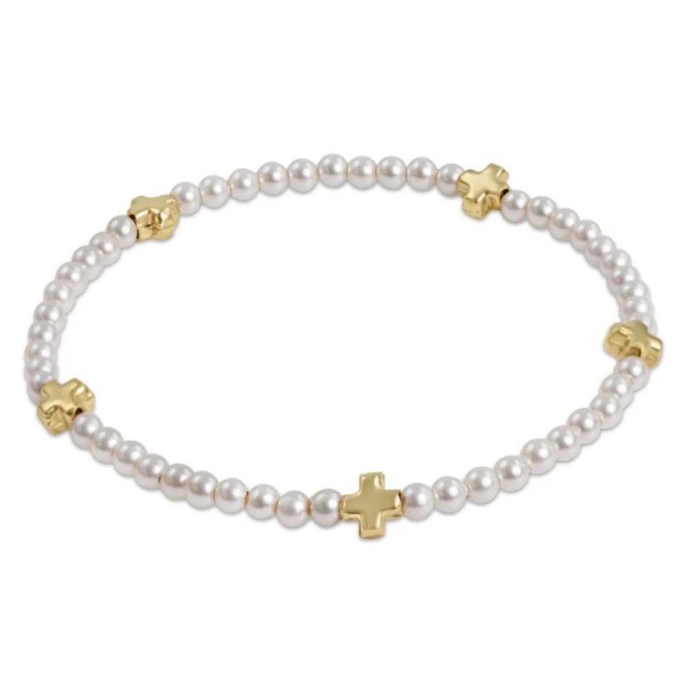 Egirl Signature Cross Small 3mm Bead Bracelet Pearl