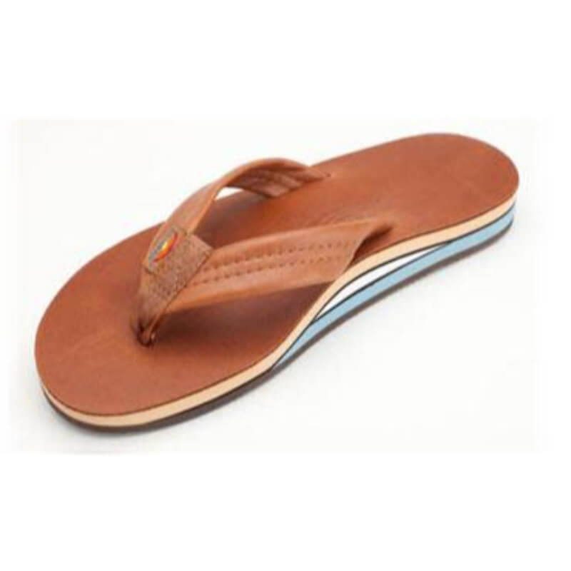Rainbow Sandals Mens Double Layer Classic Leather with Arch Support Tan Blue