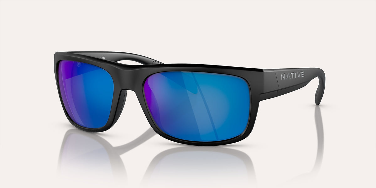 Native Eyewear Ashdown Matte Black Frame w/ Blue Reflex Lens Sunglasses Polarized
