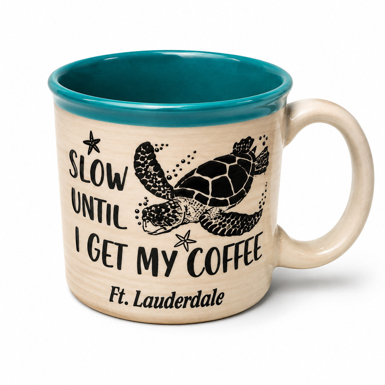 Slow Until I Get My Coffee Turtle Ft. Lauderdale 16oz Mug Teal