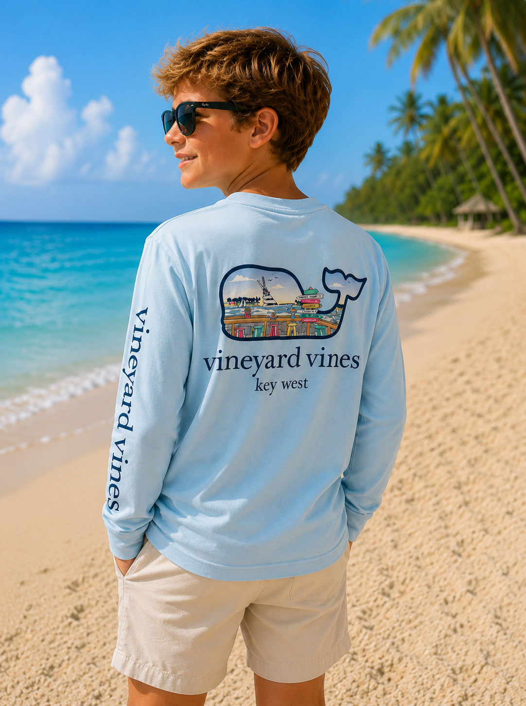 Vineyard Vines Kids Bar Scene Key West LS Tee Jake Blue