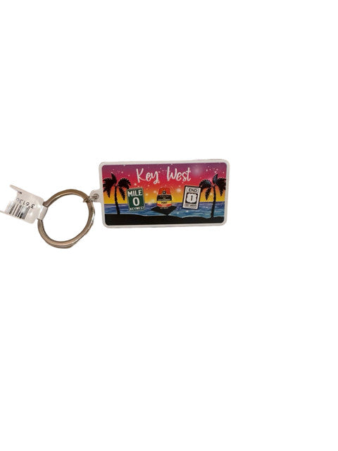 Sunset Beach Festive Icons Key West License Plate Keychain