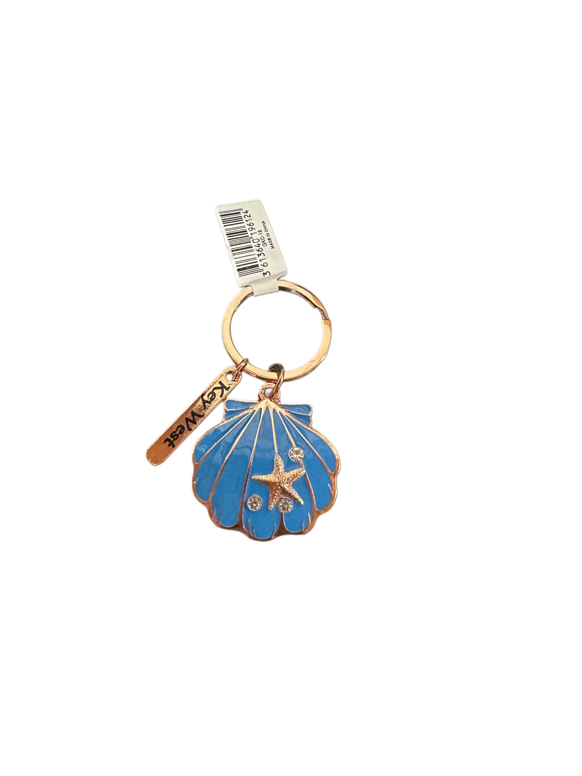 Seashell Key West Gem Metal Keychain Blue