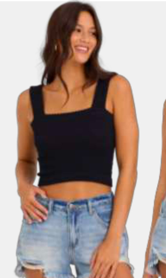 Shaddow and Fish Desiree Krinkle Square Neck Tank Top O/S