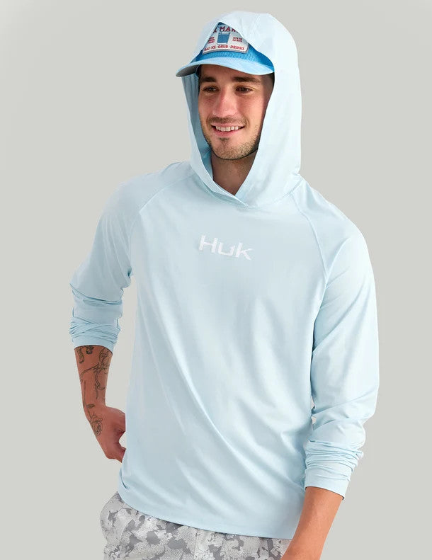HUK Airweight Tech LS Hoodie Coastal Drift Heather