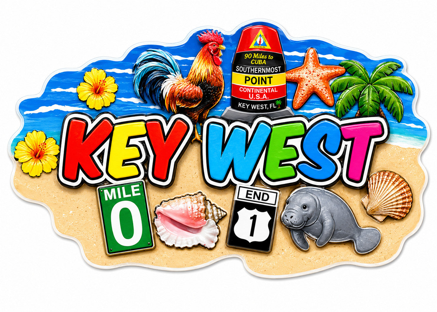Key West Rooster & Manatee Magnet
