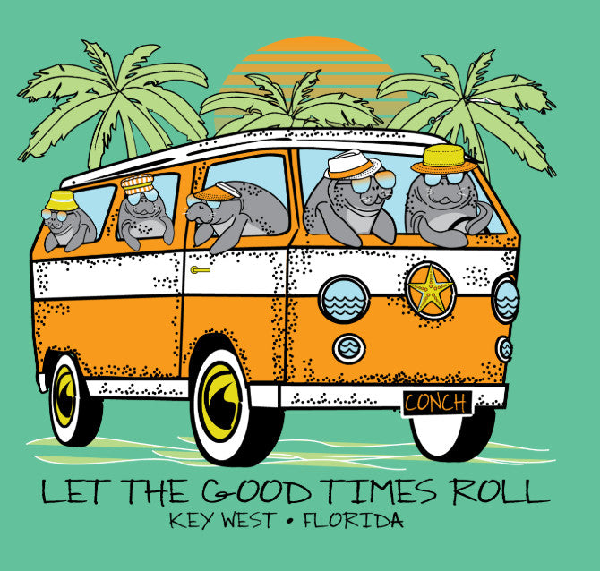 Shaddow and Fish Baby Road Again Let The Good Time Roll Key West SS Tee Seafoam