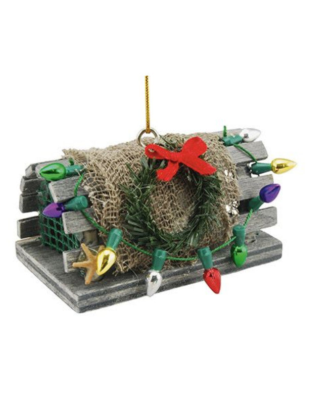 Cape Shore Key West Wood Lobster Trap With Lights Ornament