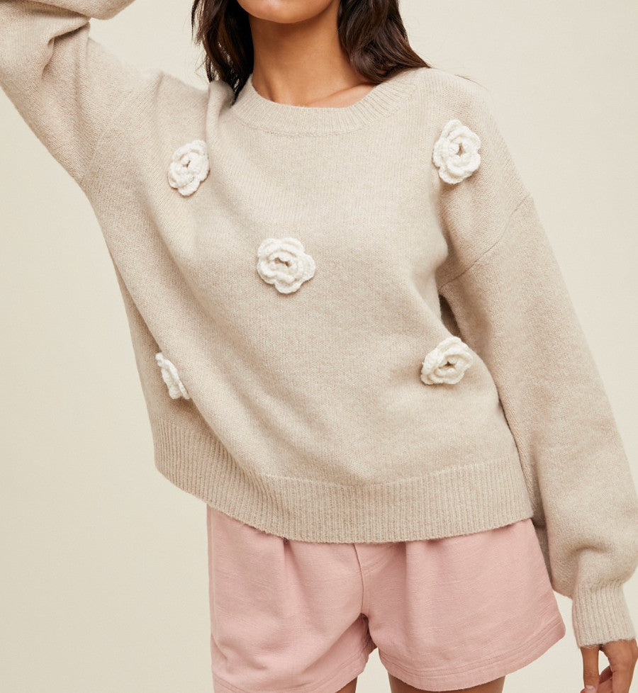 Shaddow and Fish Blaire Floral Knit Relaxed Sweater