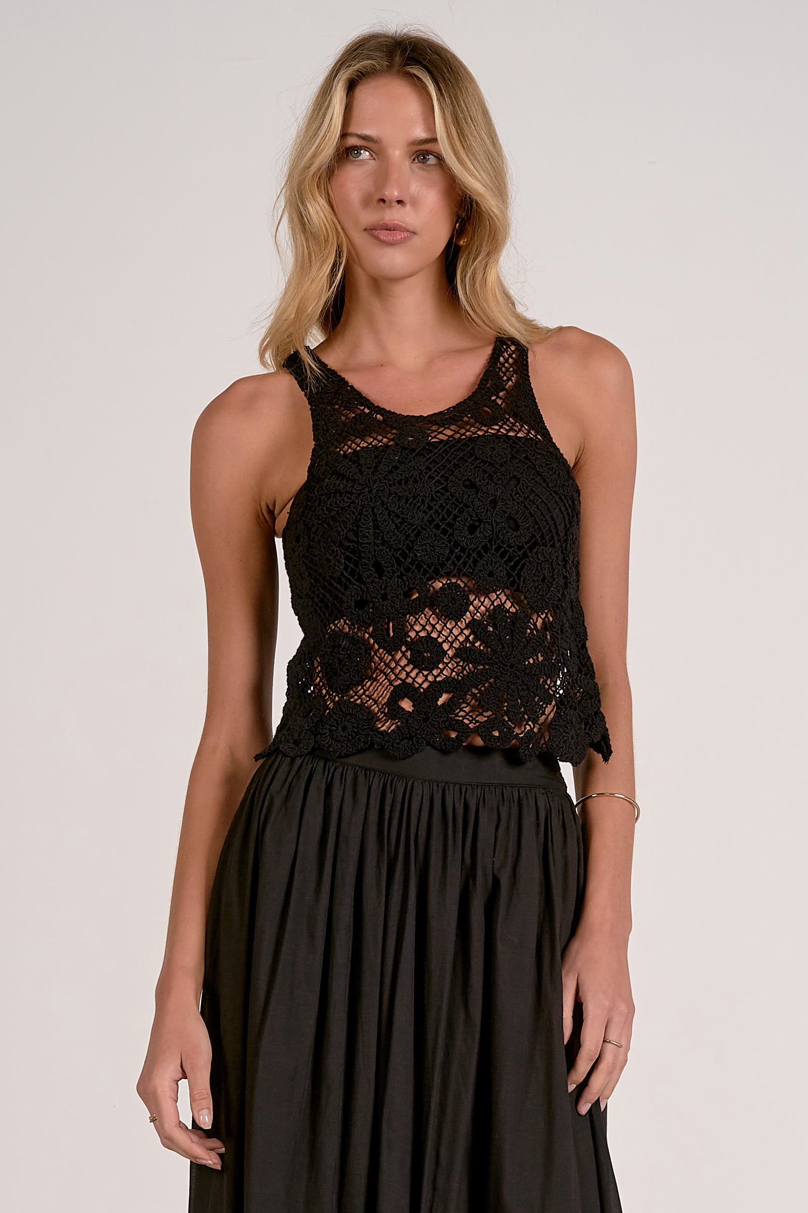 Elan Faye Crochet Lace Crop Top