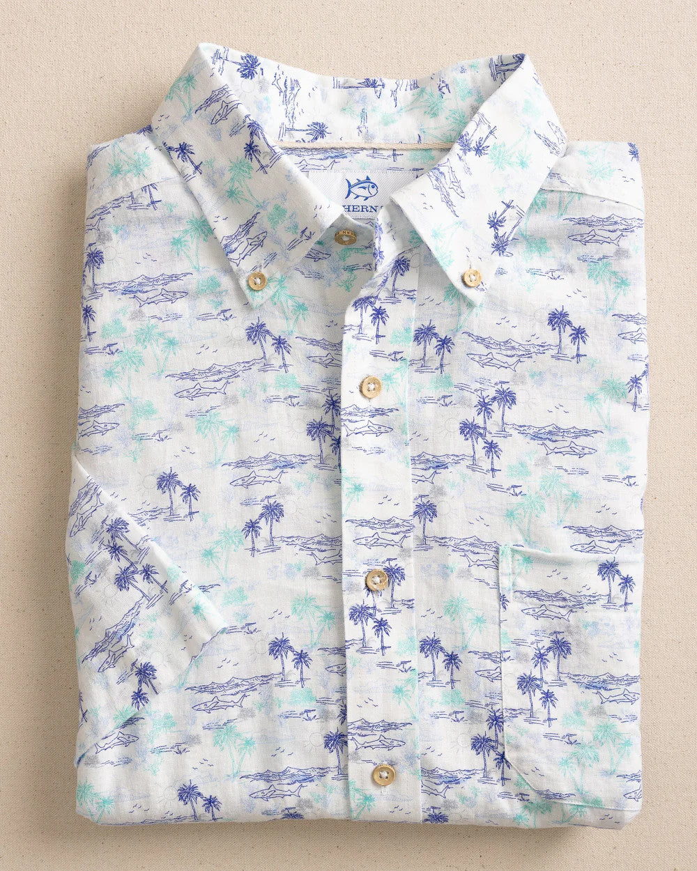 Southern Tide Linen Rayon Ocean Getaway Sportshirt SS Classic White
