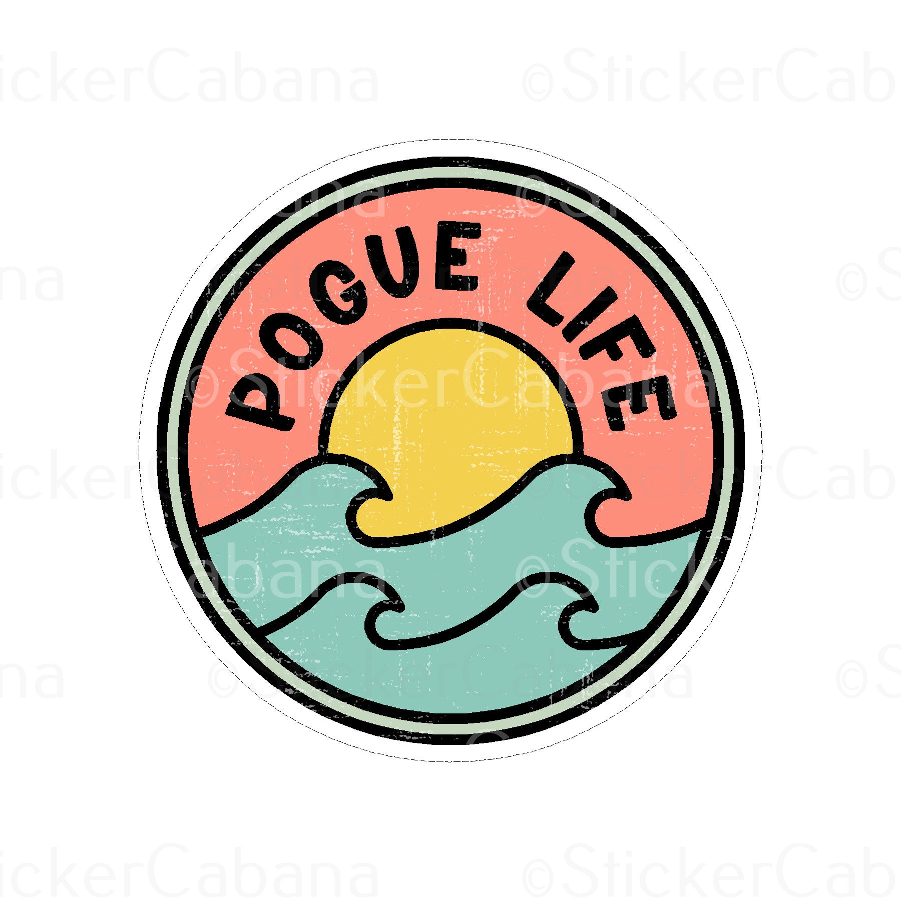 Sticker Cabana Pogue Life Cartoon Sun & Waves Large Sticker