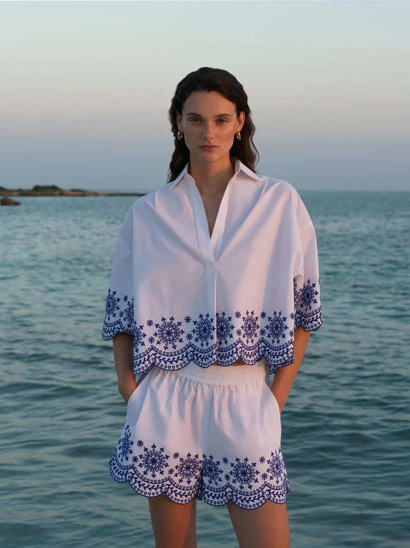French Connection Alissa Cotton Embroidered Popover Linen White
