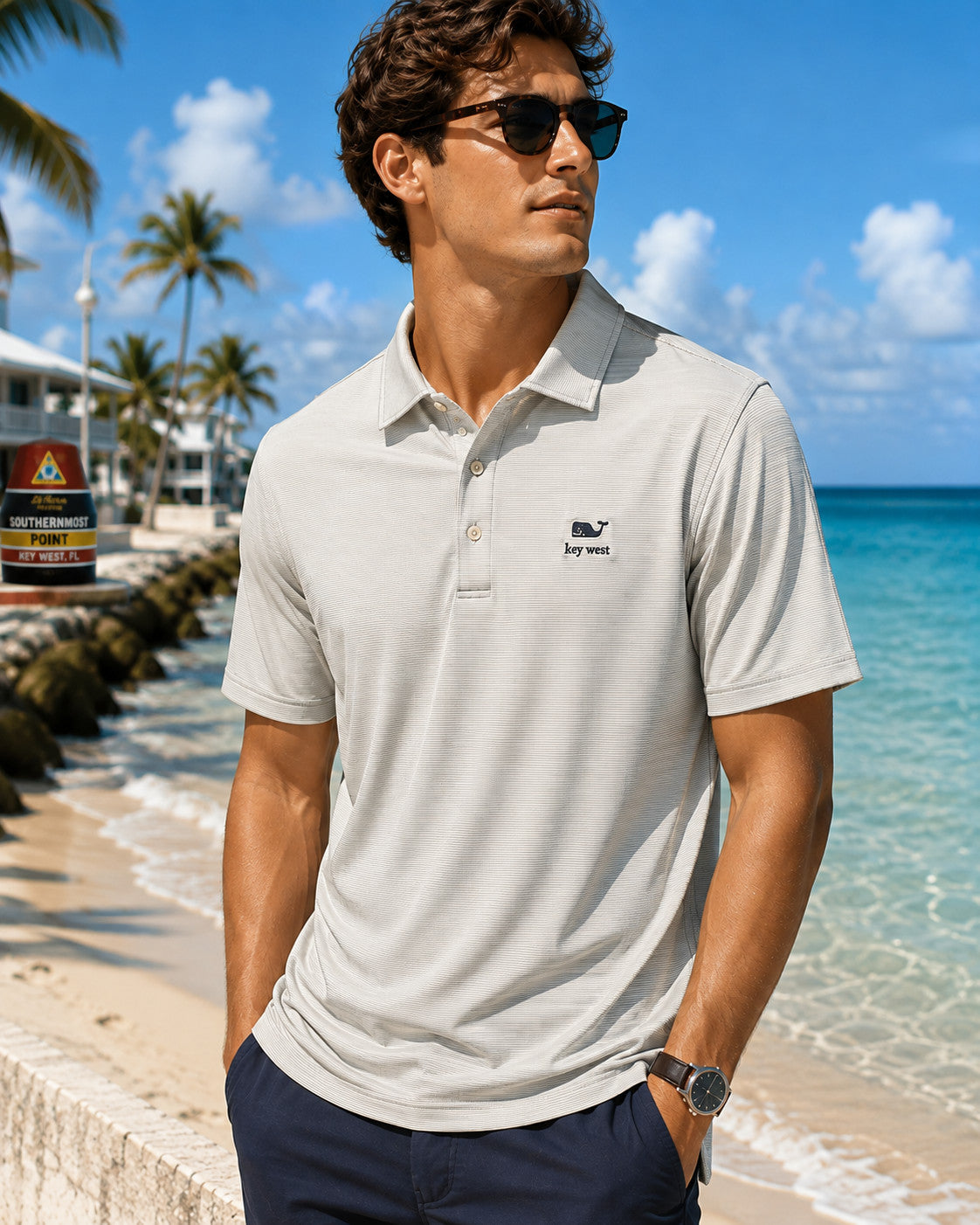 Vineyard Vines Key West St. Jean Stripe Sankaty Polo White Cap