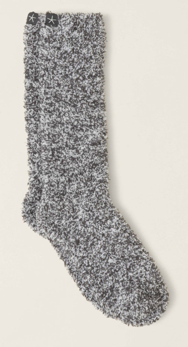 Barefoot Dreams CozyChick Heathered Socks Oyster/White