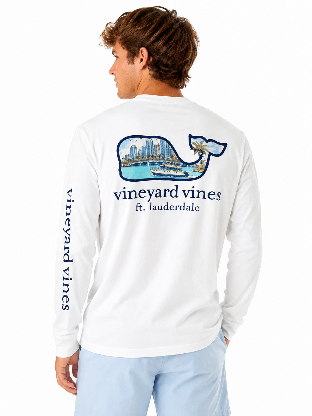 Vineyard Vines Scenic Water Taxi Ft. Lauderdale Pocket Tee Long Sleeve White Cap